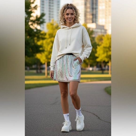 BCBG MaxAzria NWOT Sequin Glam Mini Skirt Women’s size L - Picture 1 of 12